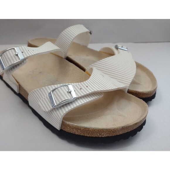 Birkenstock Shoes - Birkenstock Birki's Sandals Women's Size 38/7 Tan White Striped Aziza